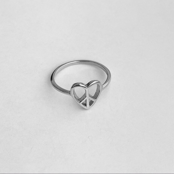 Sterling Silver Heart Peace Ring, Heart Ring - Picture 6 of 12